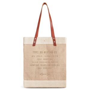 Apolis Global Citizen Market Bag Handcrafted Jute Tote Brown Leather Straps